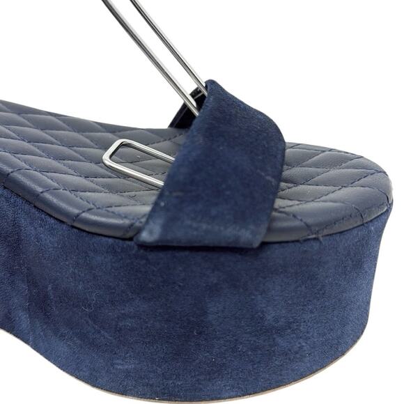 Chanel Suede Calfskin Platform Wedge Sandals Blue Size 39 - Picture 12 of 15